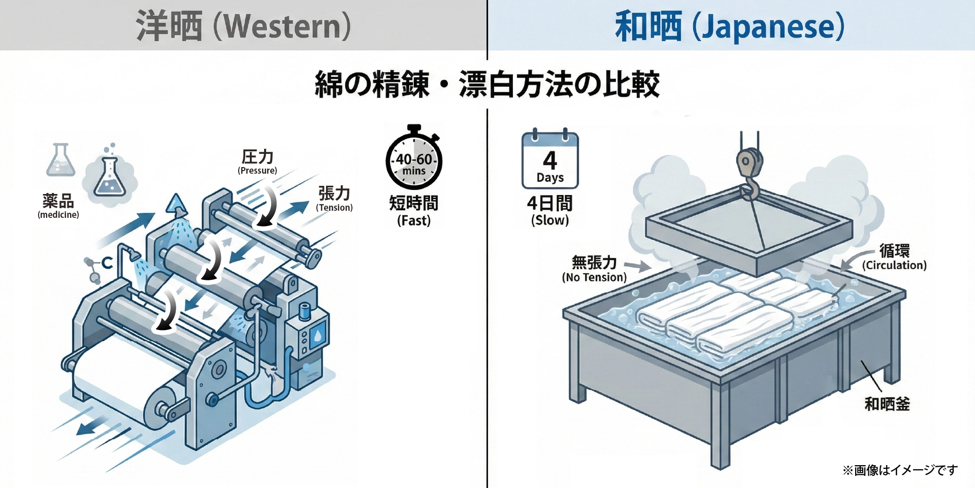 洋晒と和晒の違いの図解