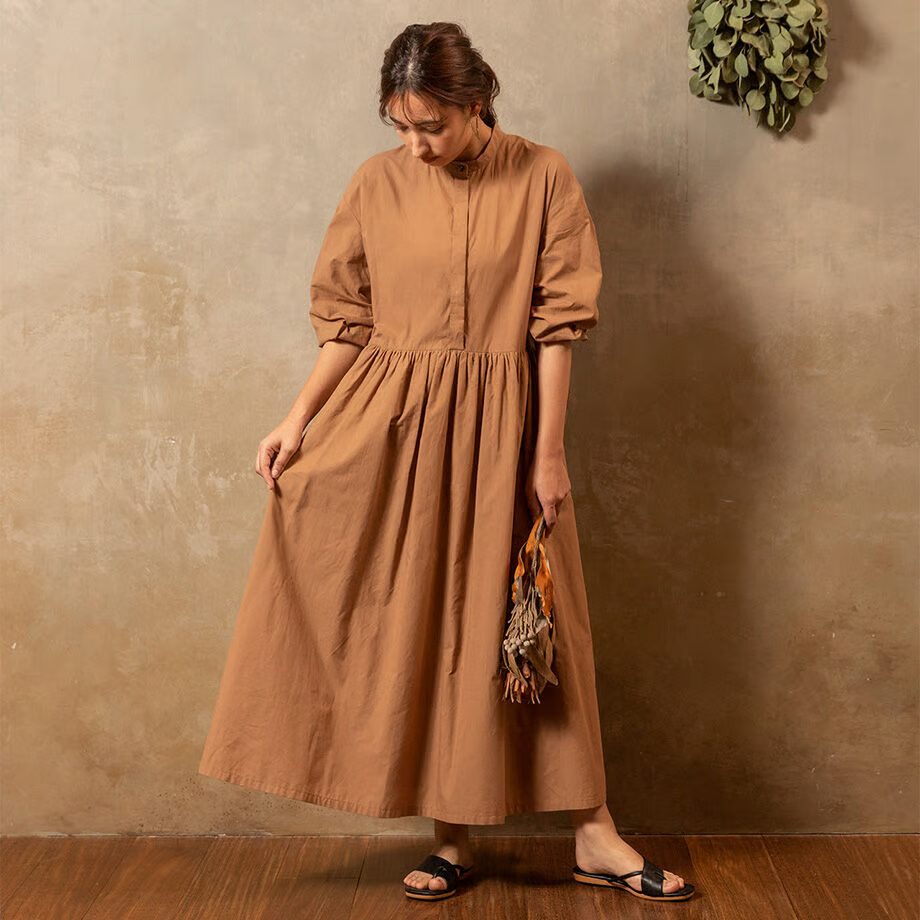 和晒 7分袖ギャザーワンピース