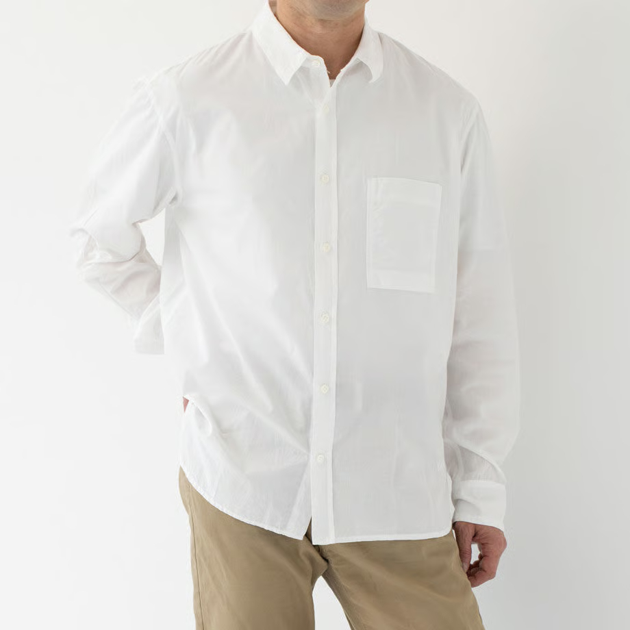 和晒 長袖シングルポケット刺繍入りシャツ